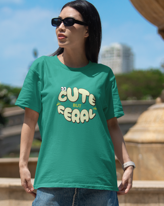 trendy cute but feral typography oversized graphic t shirt for women - Forever TrendIn