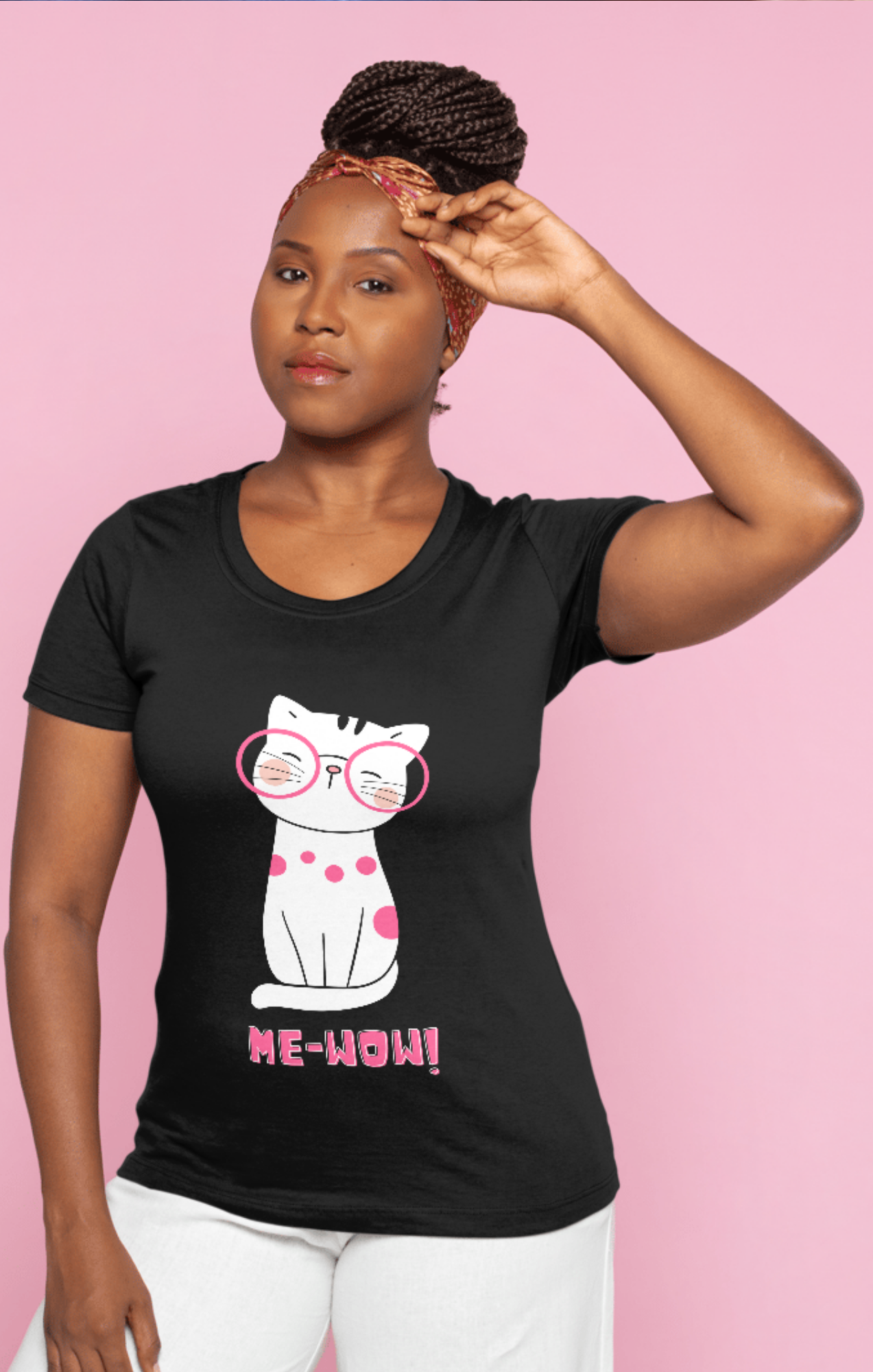 trendy cute cat me-wow graphic t shirt for women - Forever TrendIn