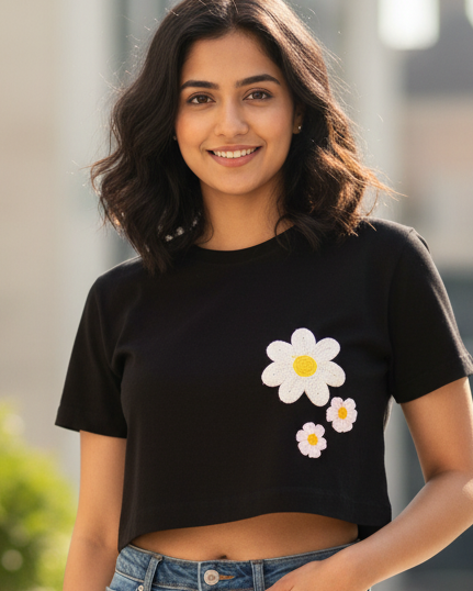 trendy cute flowers handmade crochet crop top for women