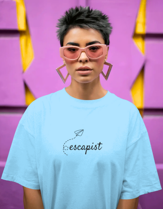 trendy escapist cute minimal typography oversized graphic t shirt for women - Forever TrendIn