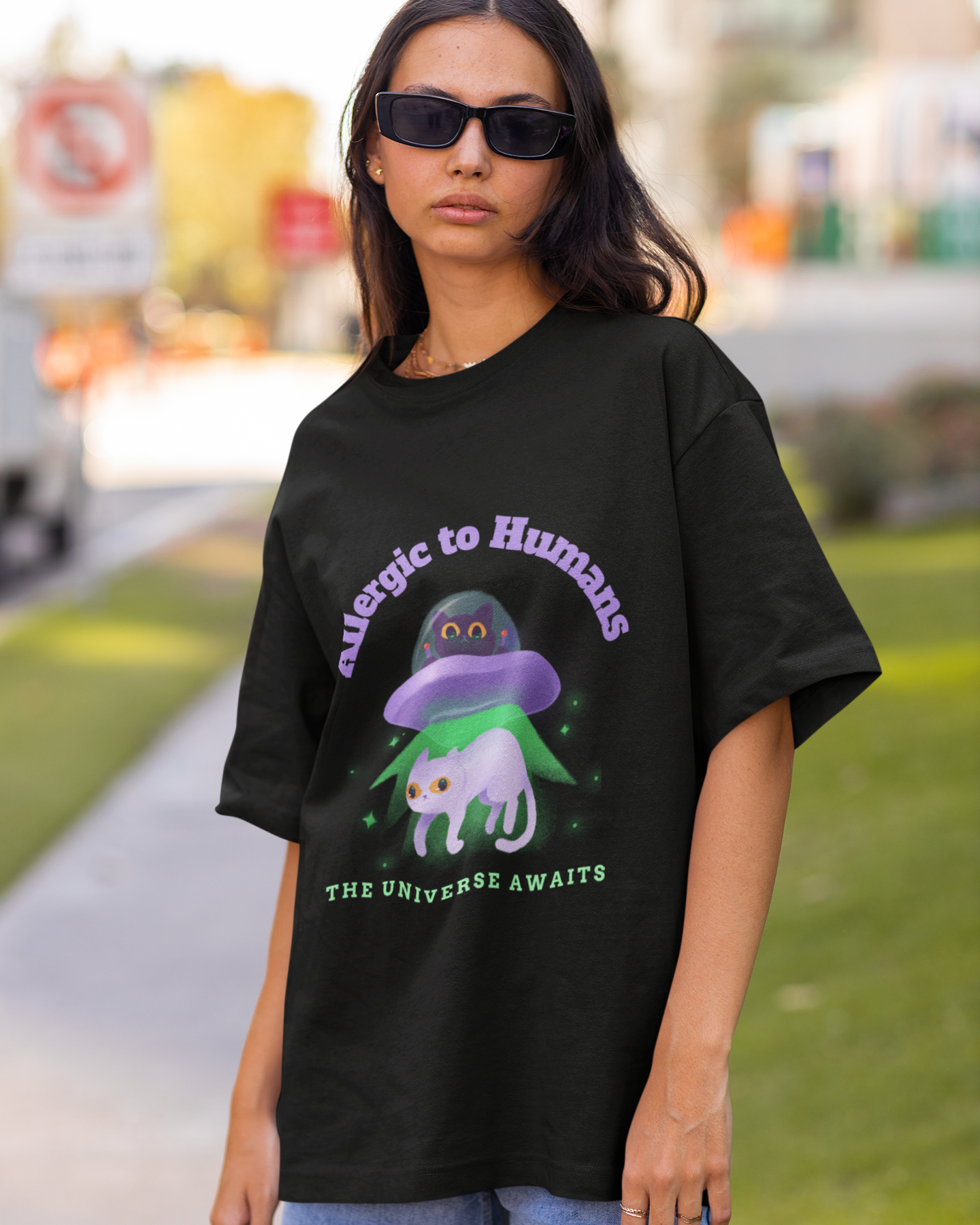 trendy funny space oversized graphic t shirt for women - Forever TrendIn
