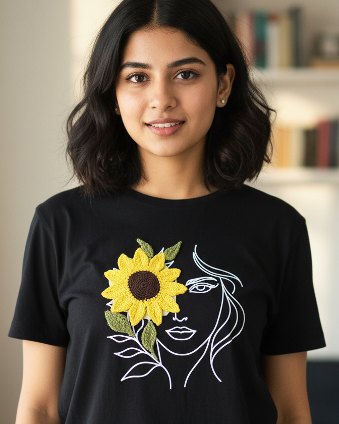 trendy minimal sunflower crochet graphic t shirt for women - Forever TrendIn