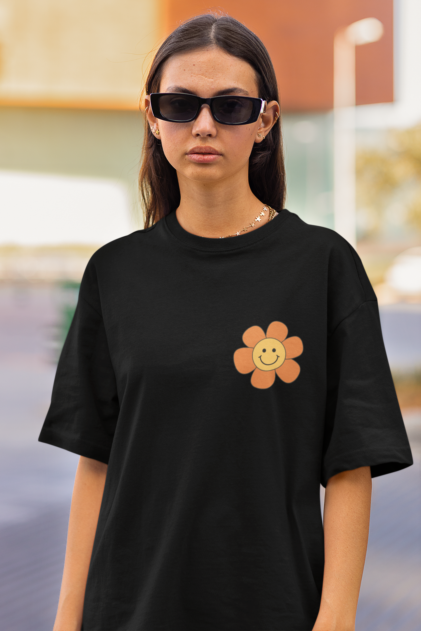 trendy trippie hippie flower graphic oversized t shirt for women - Forever TrendIn
