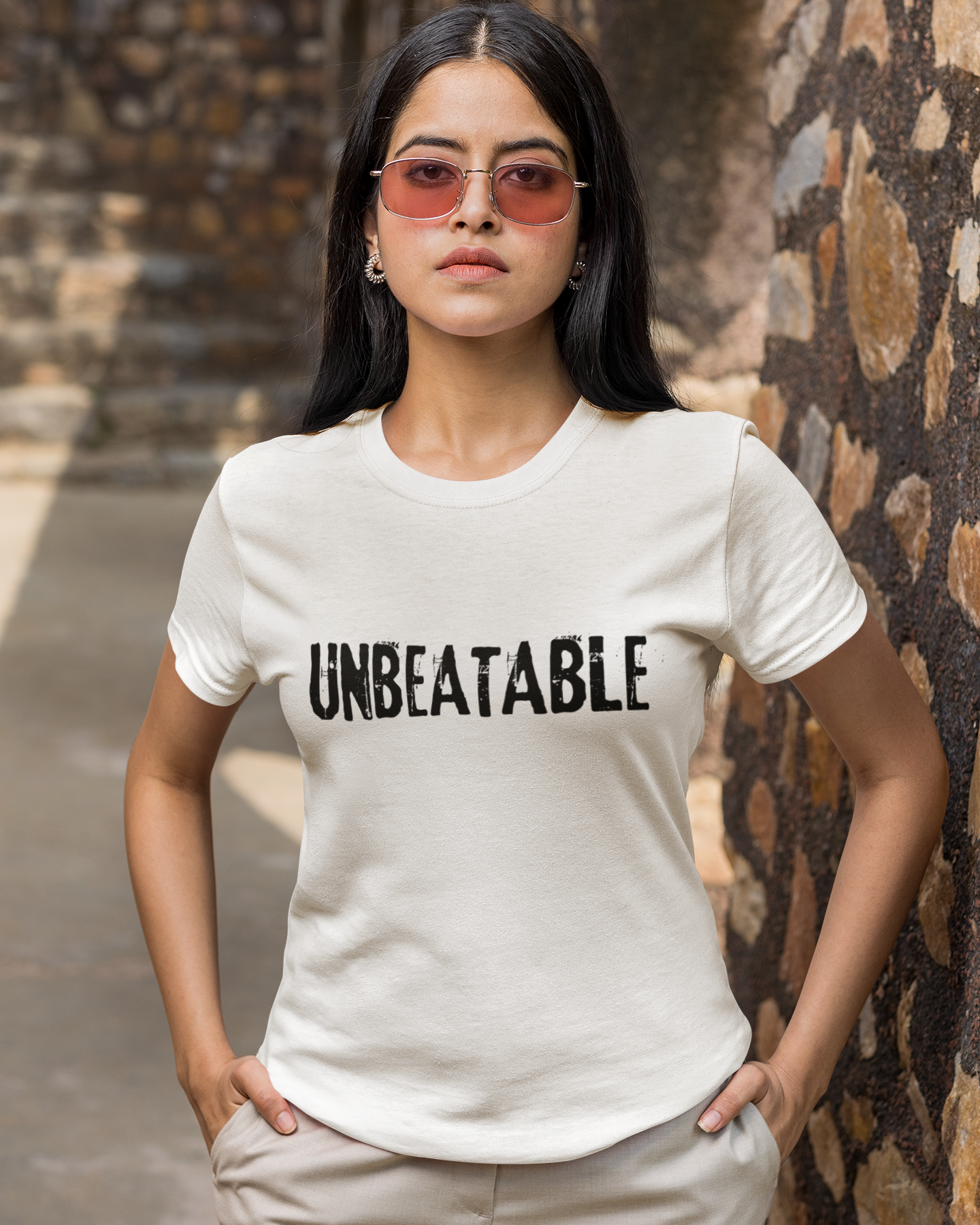 trendy unbeatable typography graphic t shirt for women - Forever TrendIn