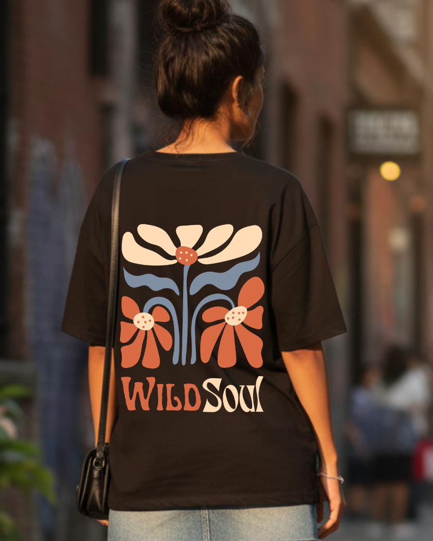 trendy wild soul oversized Retro Boho Floral Graphic Design t-shirt for women - Forever TrendIn