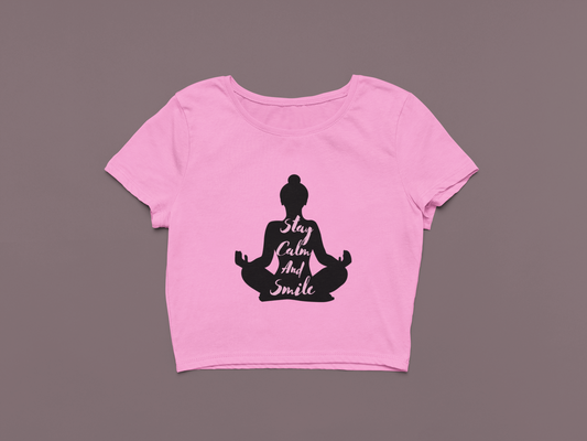 trendy yoga calm graphic crop top for women - Forever TrendIn