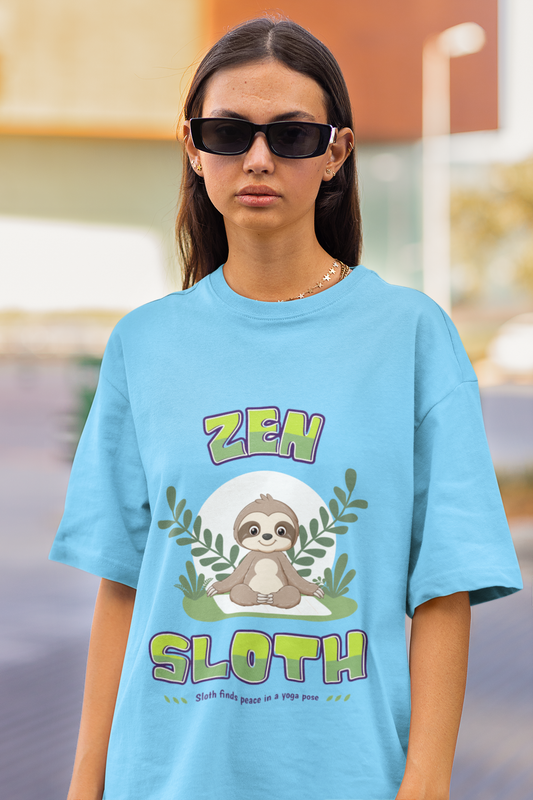trendy zen sloth oversized yoga graphic t shirt for women - Forever TrendIn