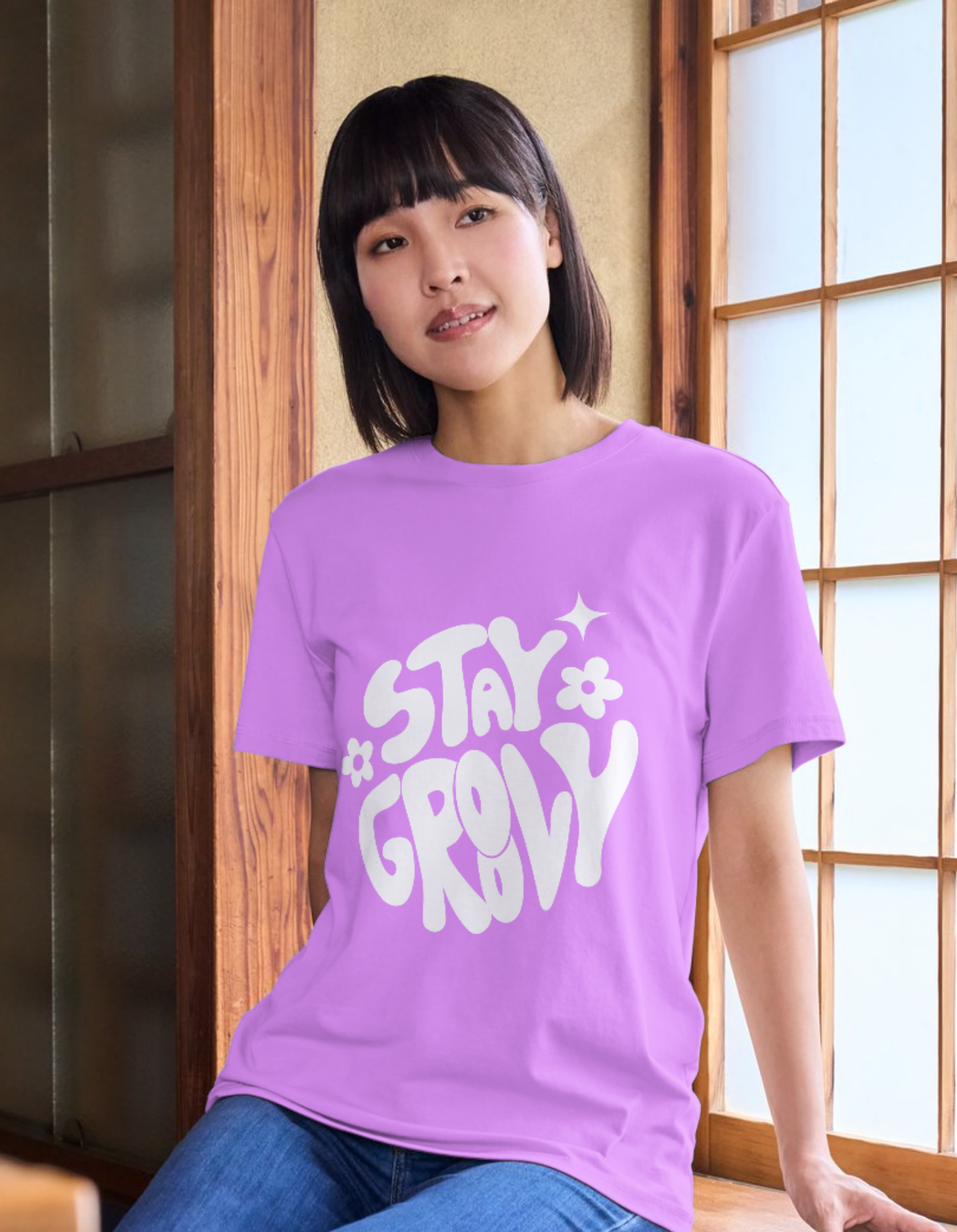 trendy stay groovy typography oversized graphic t shirt for women - Forever TrendIn