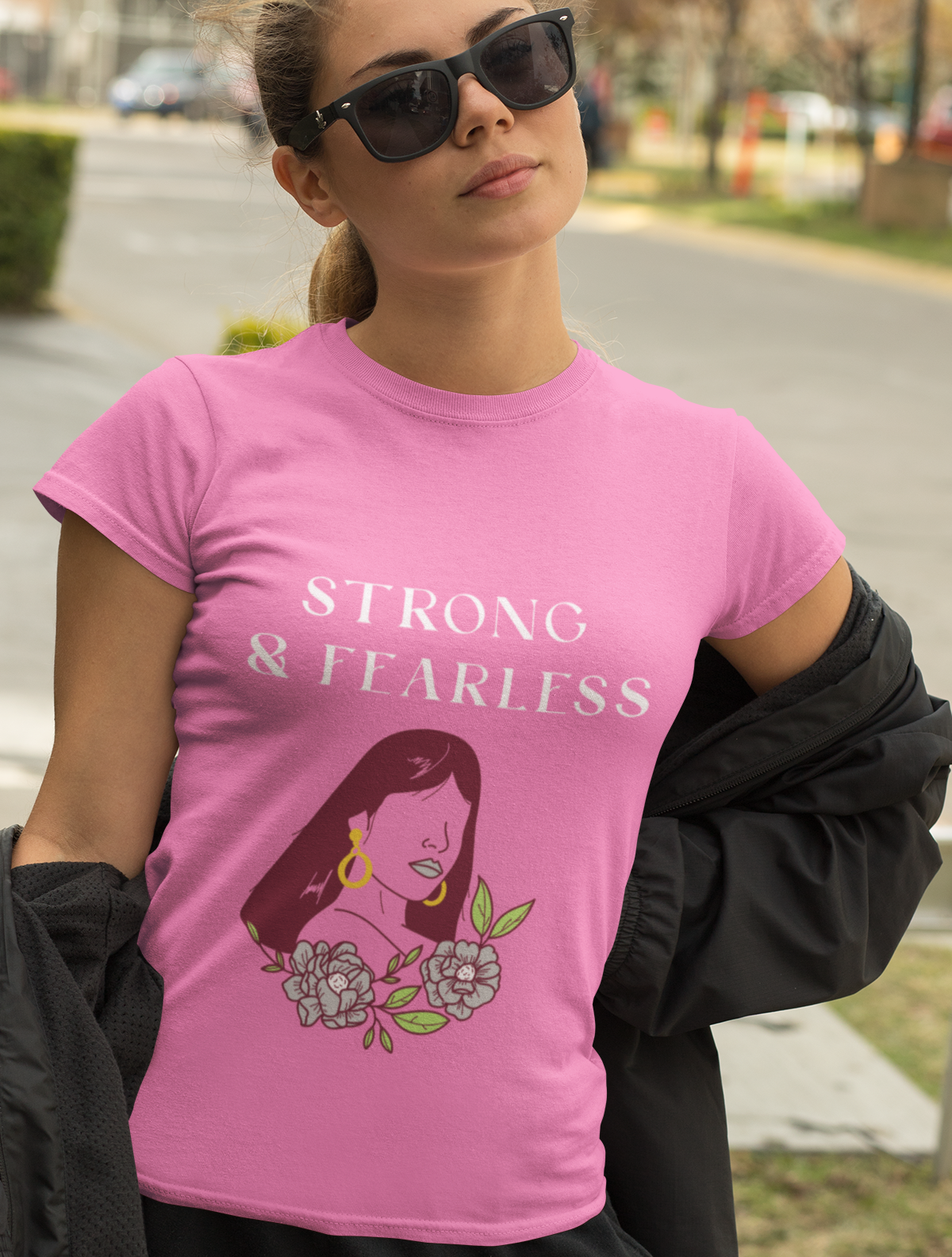trendy strong and fearless abstract graphic t shirt for women - Forever TrendIn